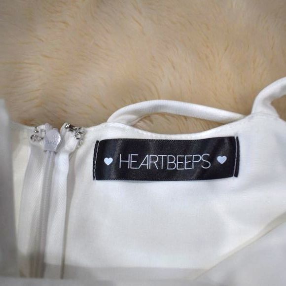 HeartBeeps White Fit & Flare Mini Dress Medium Low Cut Sleeveless Zip Back - Picture 12 of 14